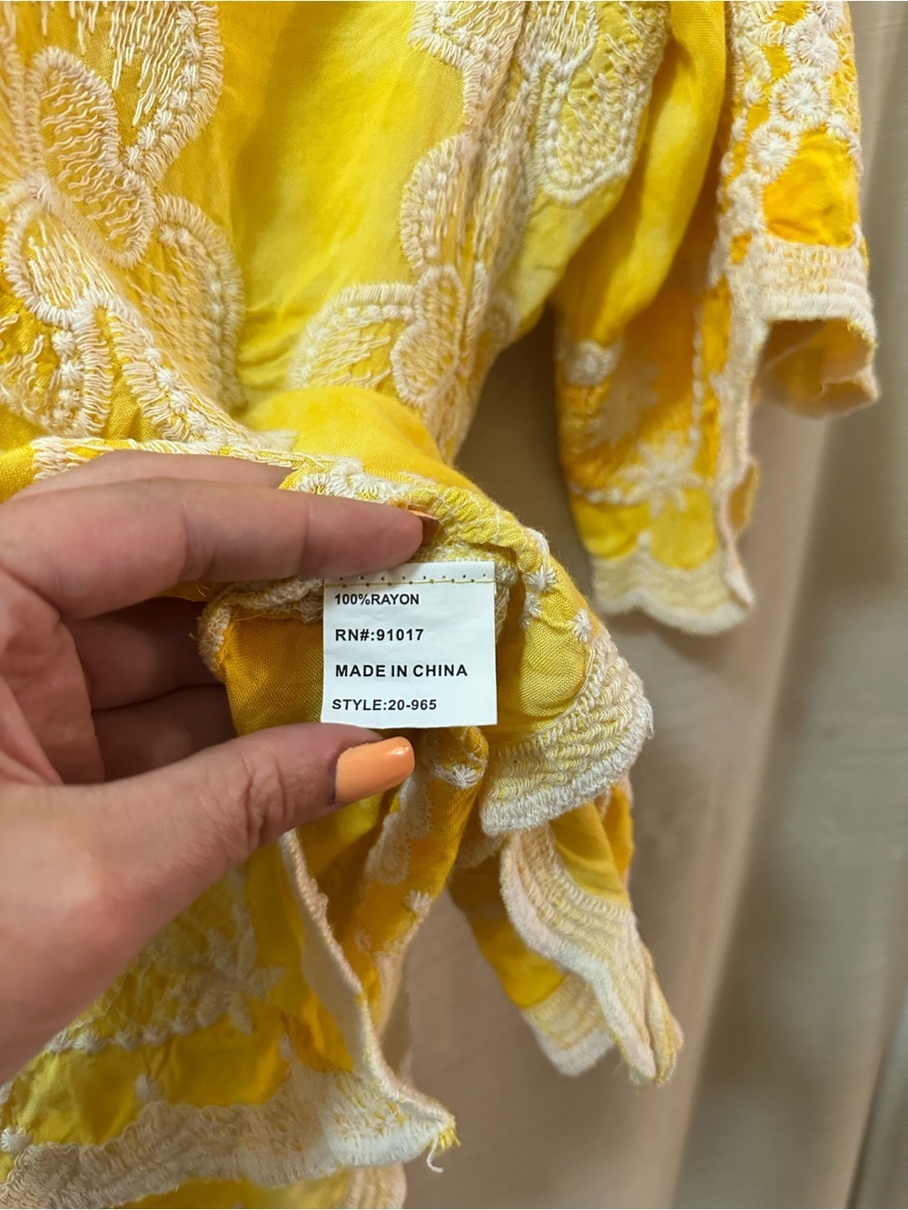Solitaire Yellow Embroidered Floral Boho Rayon Blouse Cutwork Top Medium - Picture 4 of 9